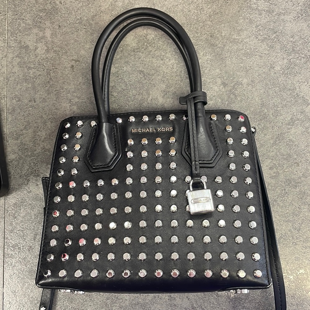 Michael Kors Black Studded Leather Crossbody Bag